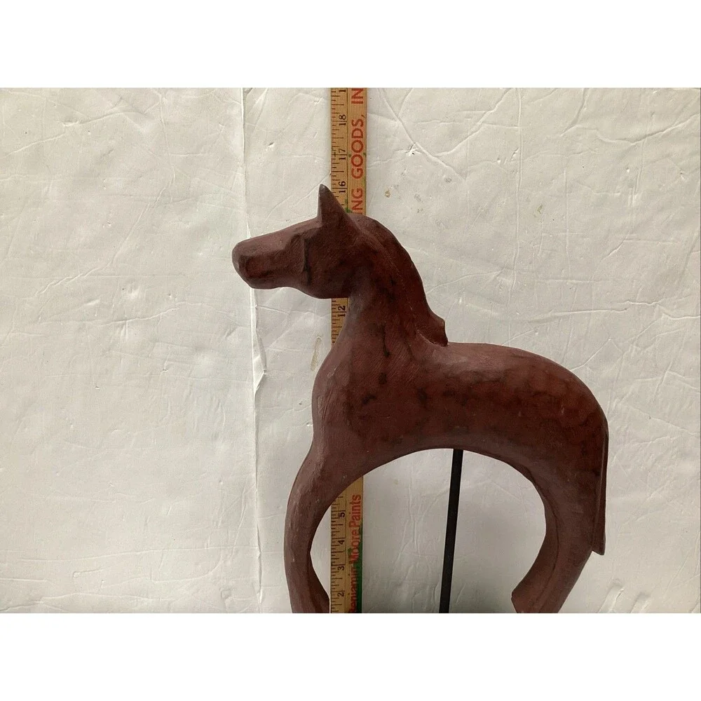 hand carved wooden horse sculpture statue stand 16”